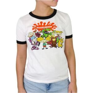 Nickelodeon Women's Graphic Ringer Crewneck T-Shirt Small 90s Cartoons